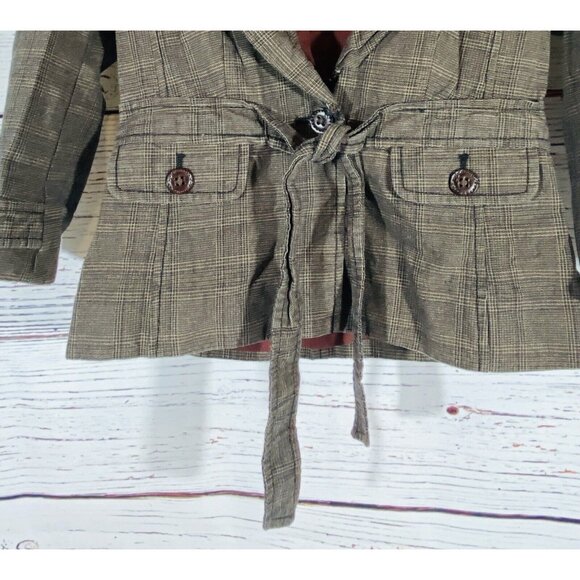 Ann Taylor Loft Blazer Jacket Sz 10 Petite Coat Button Front Brown Plaid Short - Picture 9 of 12